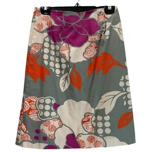 Floral Patterned Skirt in Gray, Orange, and Purple, handmade, S